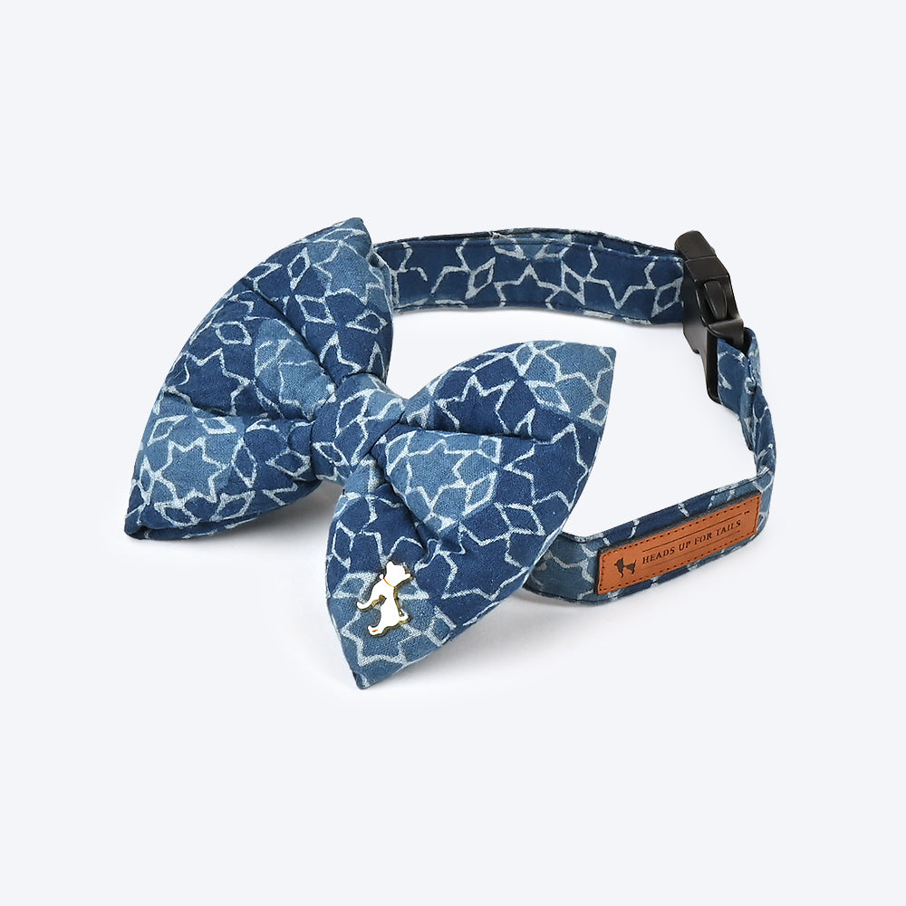 HUFT The Indian Collective Tara Sitara Dog Bow Tie with Strap - Indigo - Heads Up For Tails