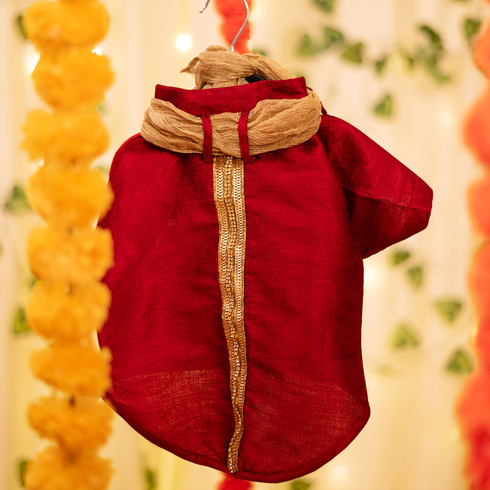 HUFT Personalised Red Kurta with Sequins and Dupatta - Heads Up For Tails