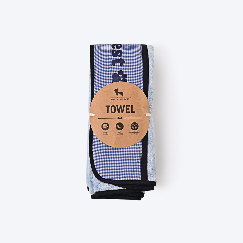 HUFT Cutest Microfiber Towel For Puppy & Kitten - Light Blue - Heads Up For Tails