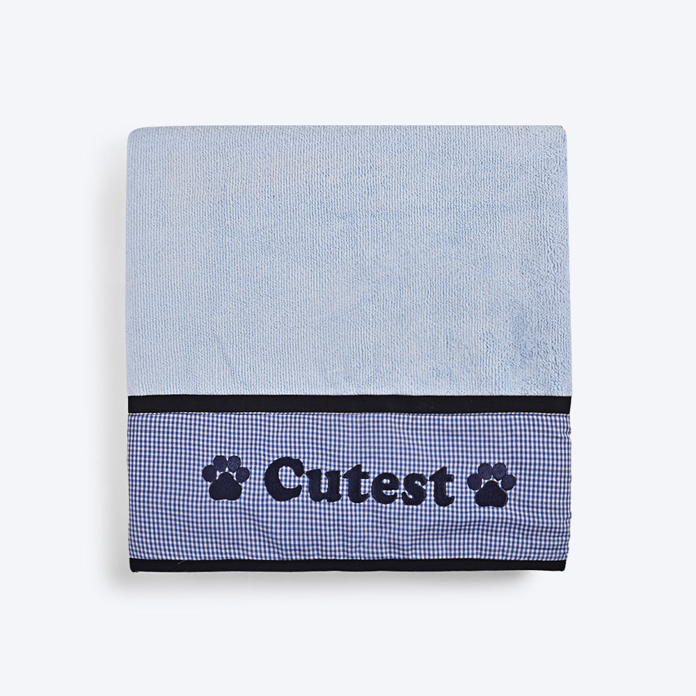 HUFT Cutest Microfiber Towel For Puppy & Kitten - Light Blue - Heads Up For Tails