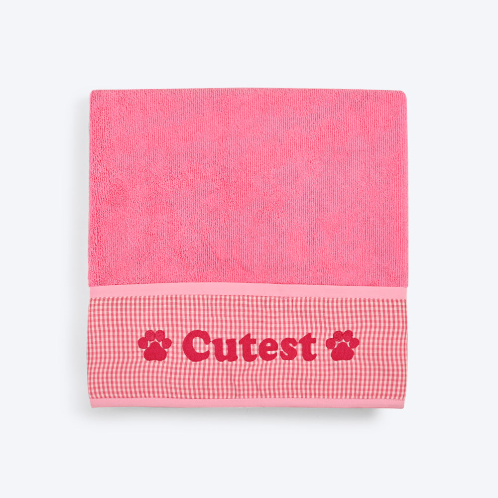 HUFT Cutest Microfiber Towel For Puppy & Kitten - Light Pink - Heads Up For Tails