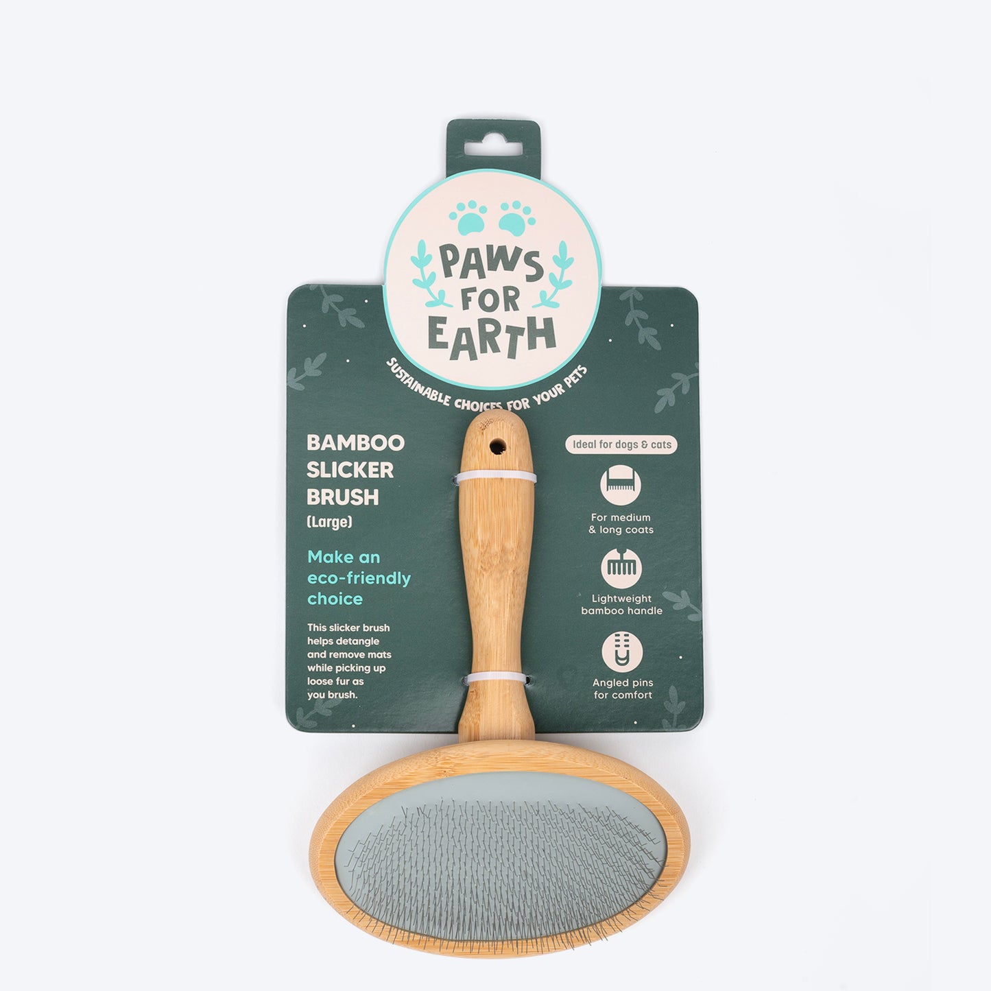 Paws For Earth Bamboo Slicker Brush For Dogs & Cats - Heads Up For Tails