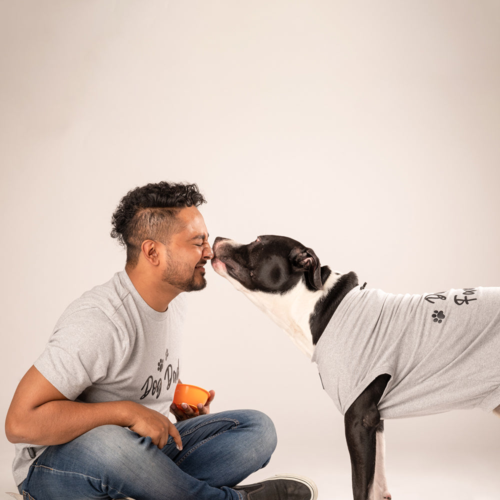 HUFT Twinning - Dog Dad T-Shirt For Humans - Grey with Black Print - Heads Up For Tails