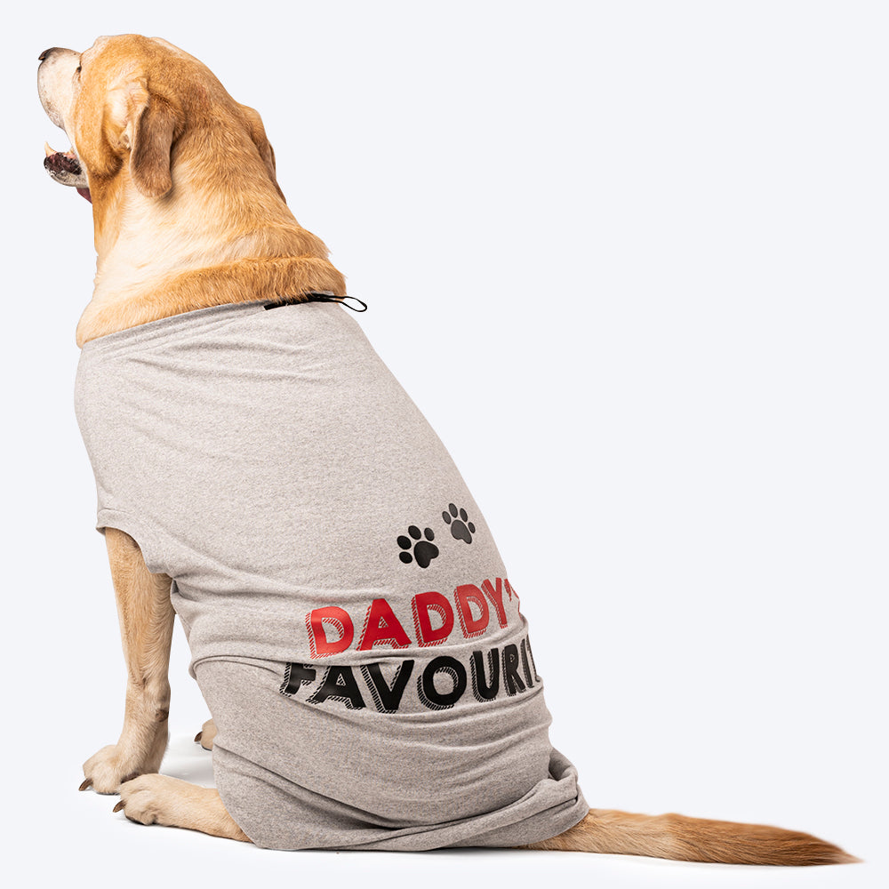 HUFT Twinning - Daddy's Favourite T-Shirt For Dogs  - Grey with Black & Red Print - Heads Up For Tails