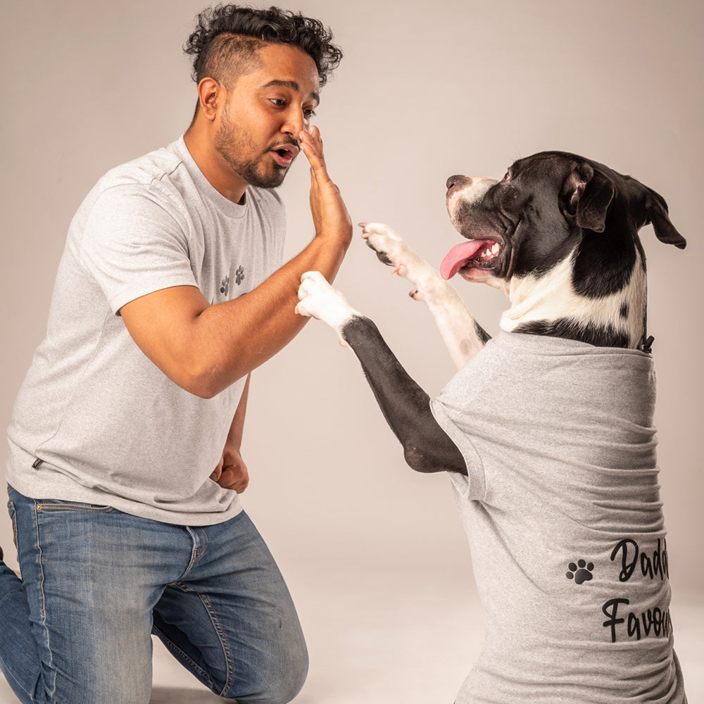 HUFT Twinning - Dog Dad T-Shirt For Humans - Grey with Black Print - Heads Up For Tails