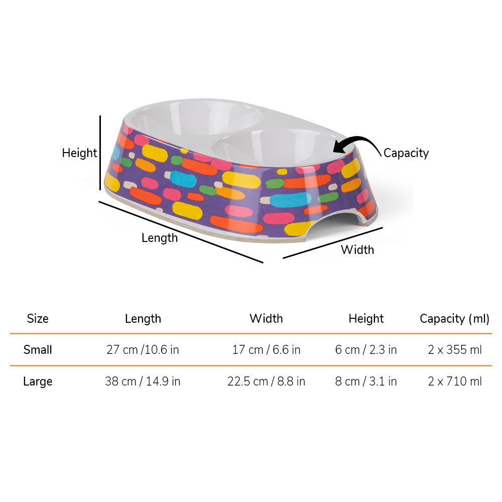 HUFT Meadow Munchies Double Diner Melamine Bowl for Dogs and Cats - Heads Up For Tails