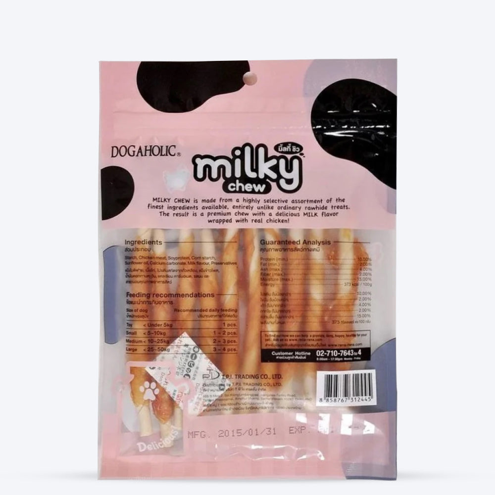 Dogaholic Milky Chew Chicken Stick Style - 10 Pcs - 130 g - Heads Up For Tails
