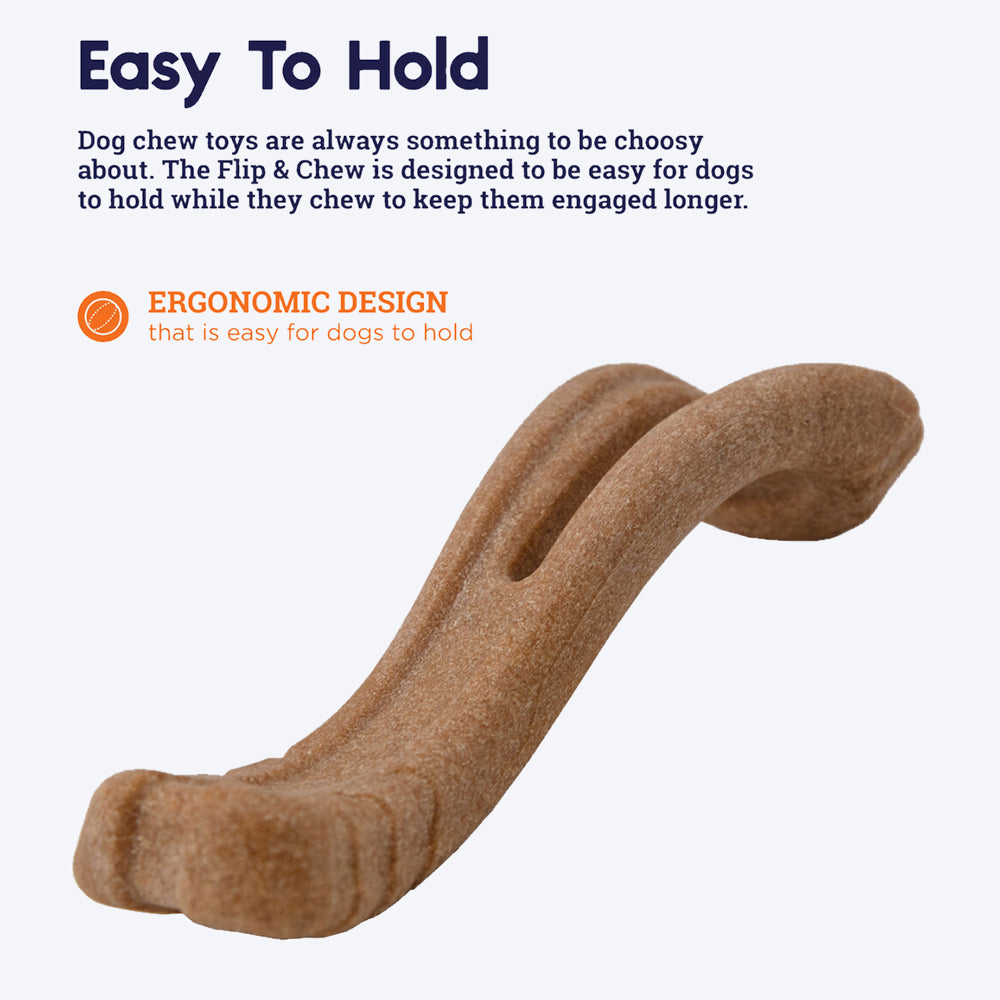 Petstages Dogwood Flip and Chew Dog Toy Bone - Brown - M - Heads Up For Tails