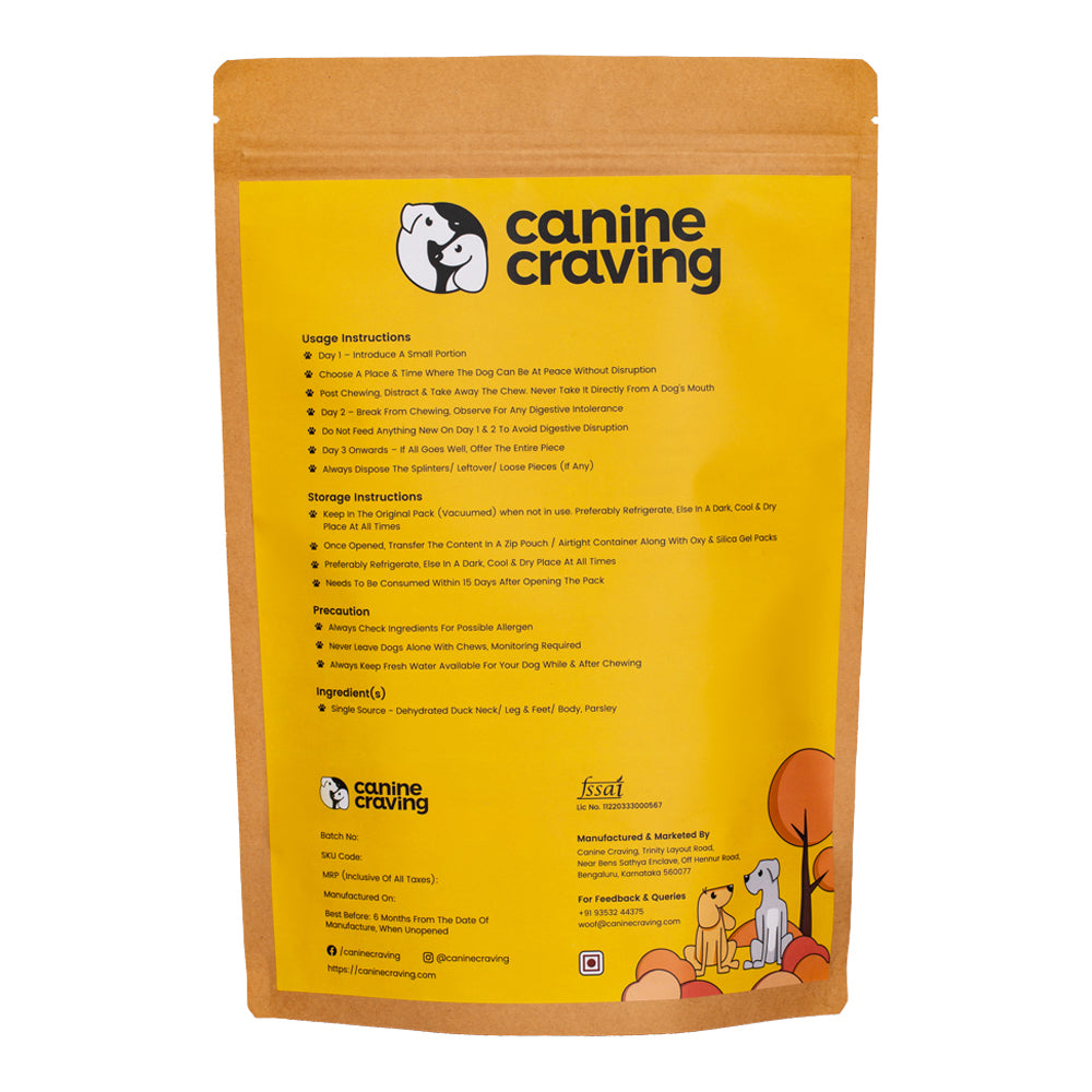 Canine Craving Duck Chew - Whole Neck Dog Chew Treat - 1 Piece - Heads Up For Tails