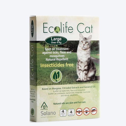 Ecolife Cat Spot On - Tick and Flea Solution for Cats - Large (Over 4 kg) - Heads Up For Tails