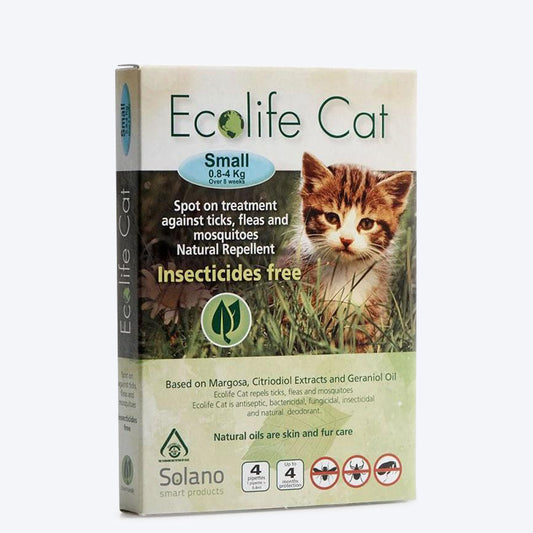 Ecolife Cat Spot On - Tick and Flea Solution for Cats - Small (0.8 to 4 kg) - Heads Up For Tails