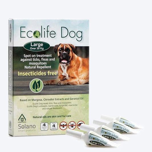 Ecolife Dog Spot On - Tick and Flea Solution for Large Dogs (Over 30 kg) - Heads Up For Tails