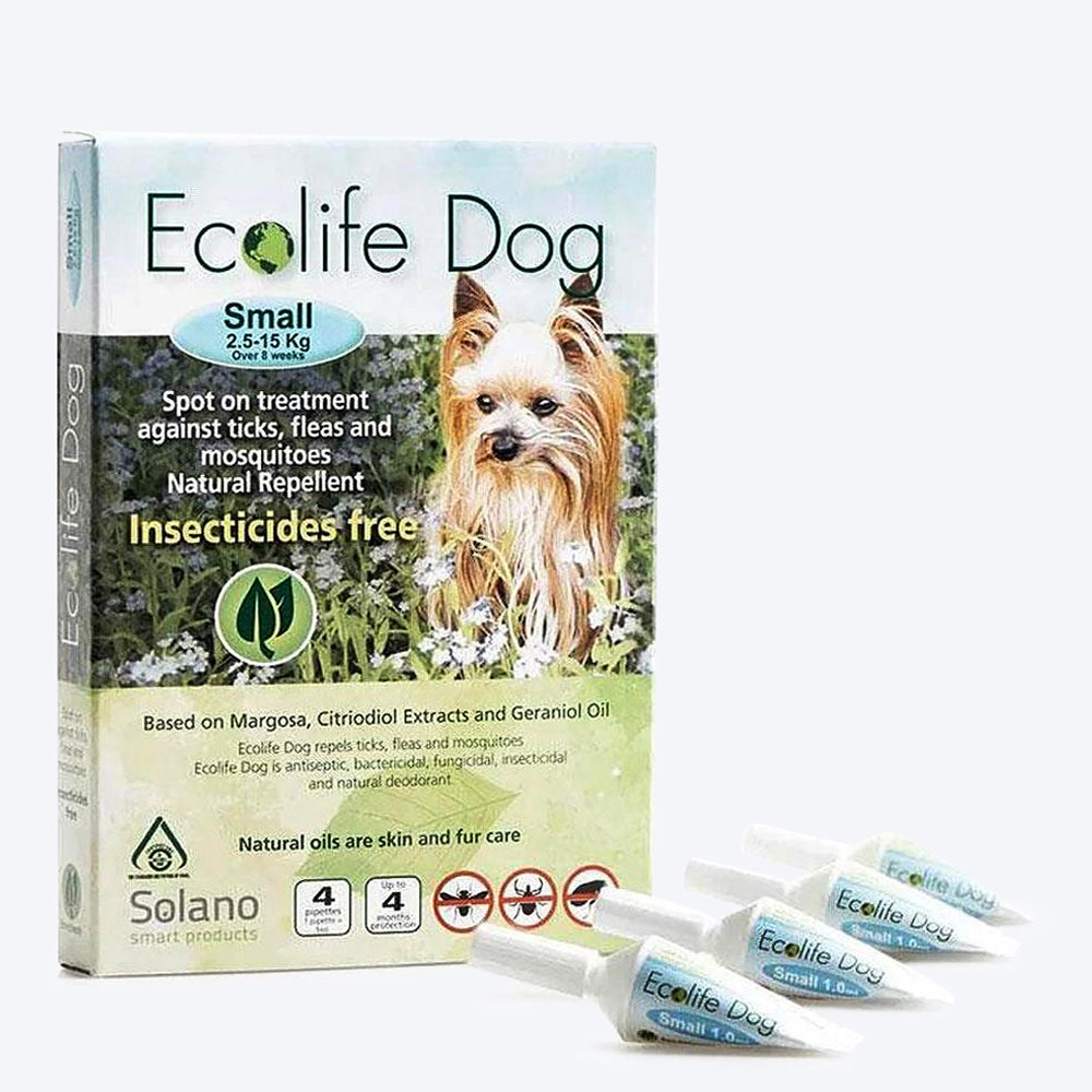 Ecolife Dog Spot On - Tick and Flea Solution for Small Dogs (2.5 to 15 kg) - Heads Up For Tails