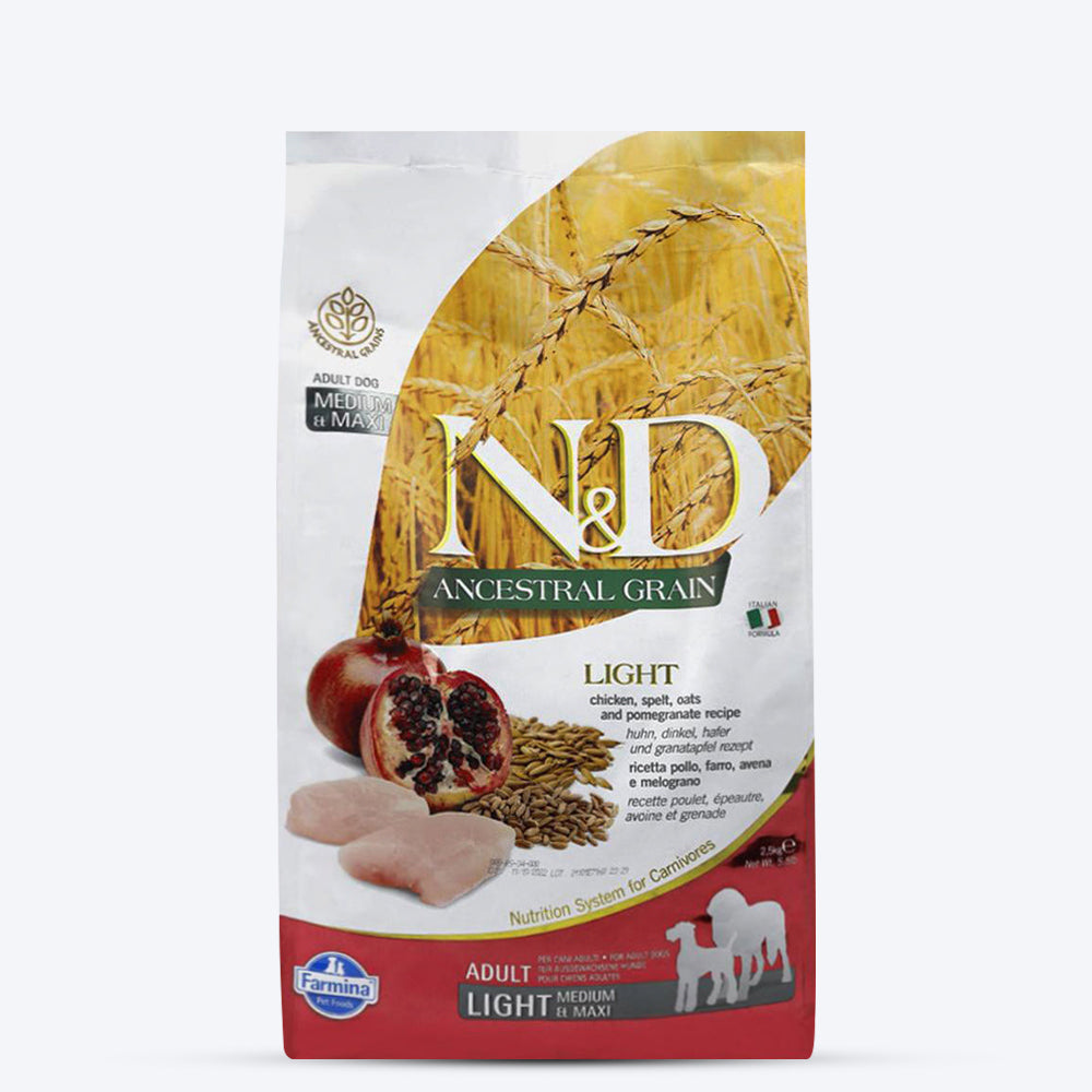 Farmina N&D Ancestral Light Grain Medium & Maxi Breed Adult Dry Dog Food - Chicken & Pomegranate - 2.5 kg-01