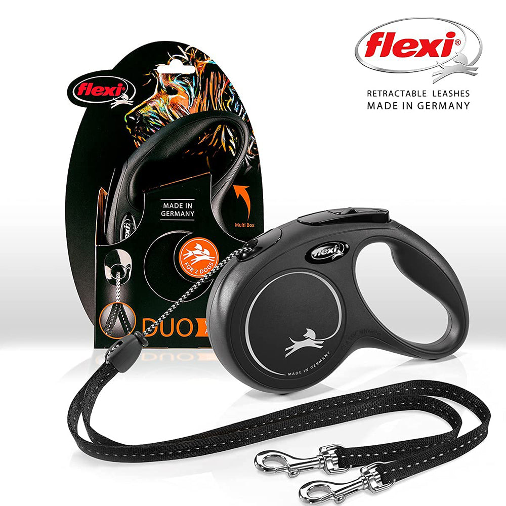 Flexi New Classic Tape/Belt Duo - Retractable Dog Leash Black - 5m - Heads Up For Tails