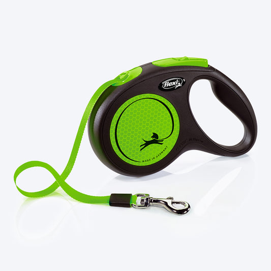 Flexi New Neon Reflect Green Tape Retractable Dog Leash - 5m - Heads Up For Tails