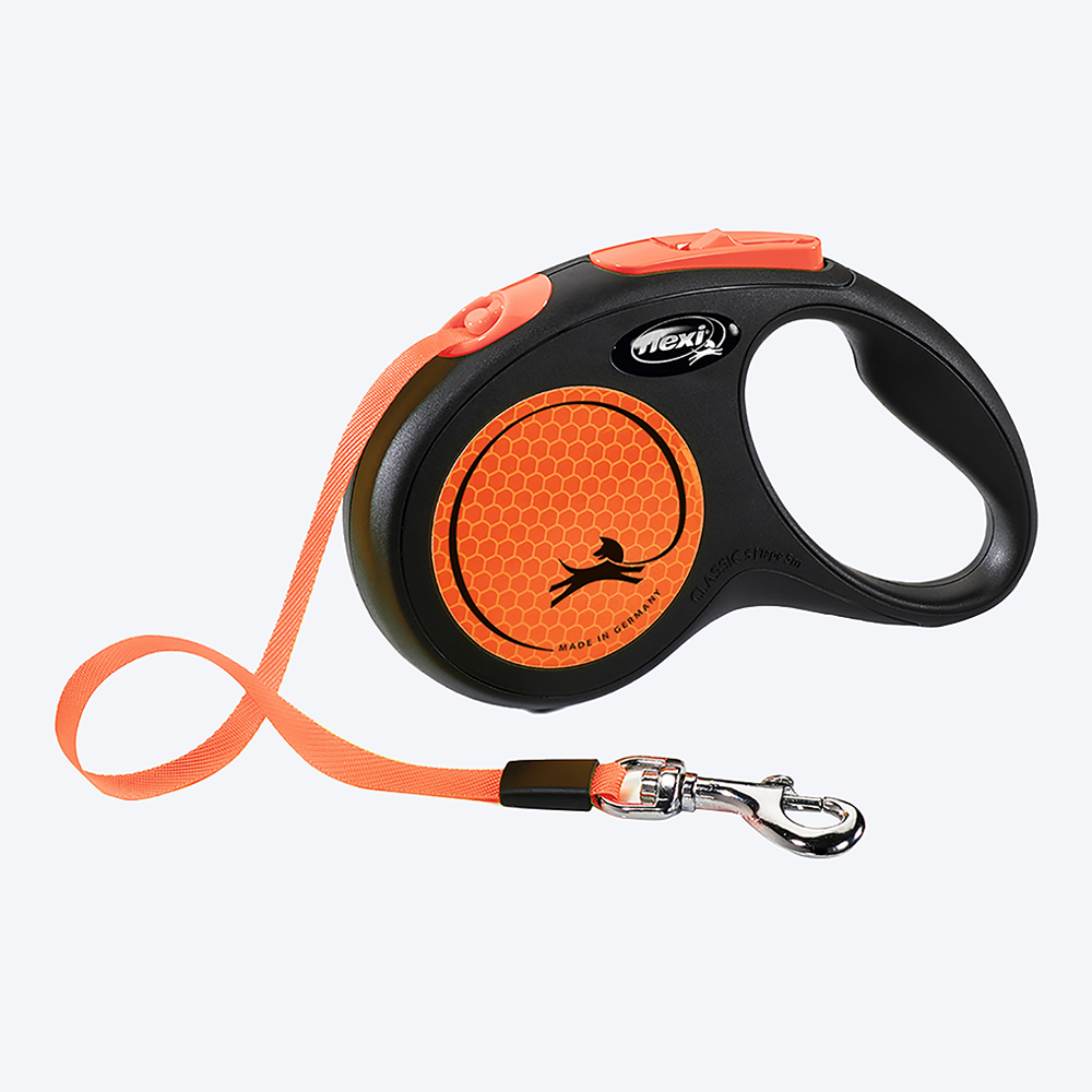 Flexi New Neon Reflect Orange Tape 5m - Retractable Dog Leash-1