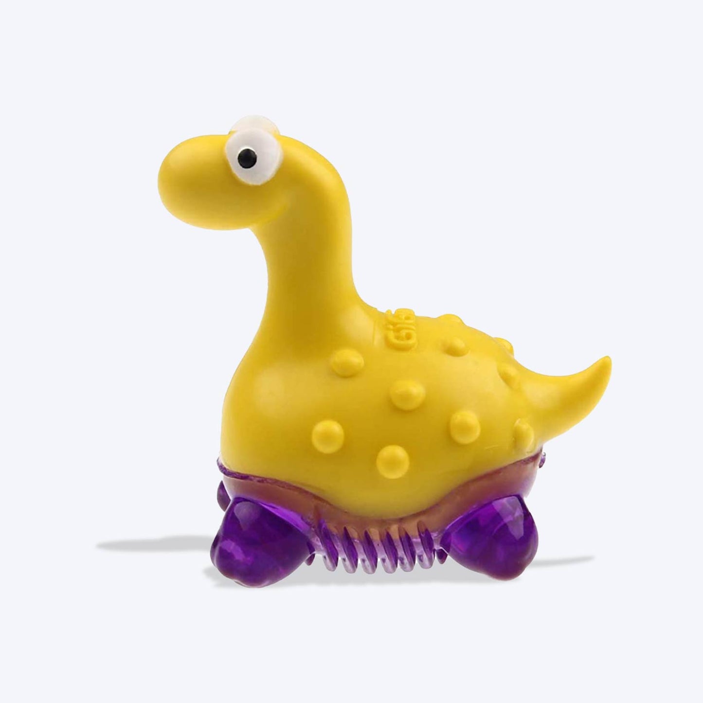 GiGwi Suppa Puppa Dog Squeaker Toy - Dino - Yellow/Purple - Heads Up For Tails