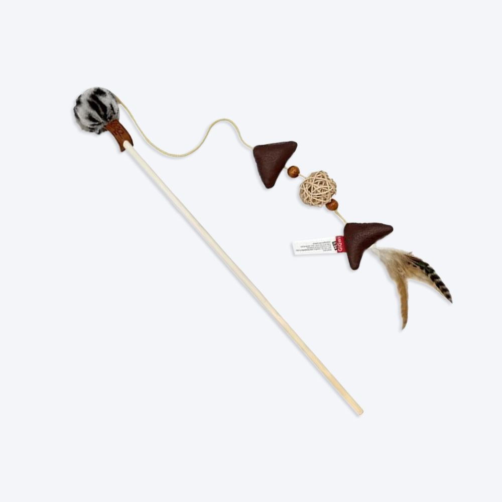 GiGwi Eco line Feather Teaser With Silvervine Leaves And Leatherette Cat Toy