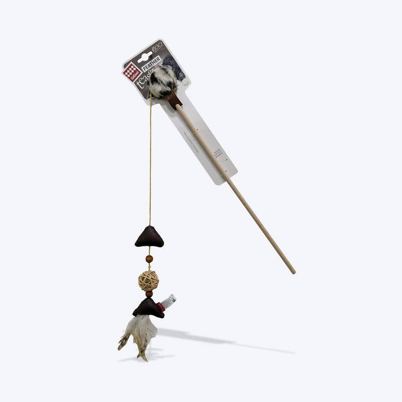 GiGwi Eco line Feather Teaser With Silvervine Leaves And Leatherette Cat Toy_02