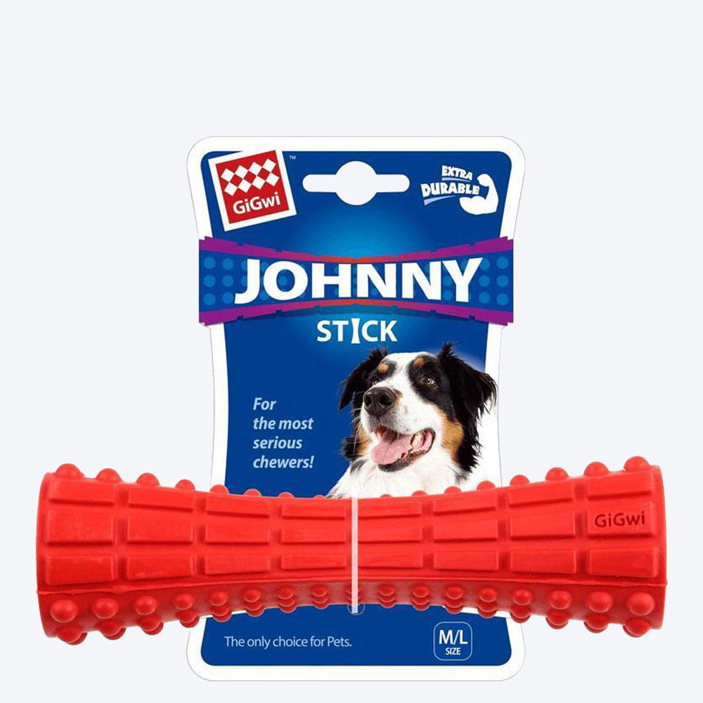 GiGwi Extra Durable Johnny Stick (Solid) Dog Chew Toy - Red - Heads Up For Tails