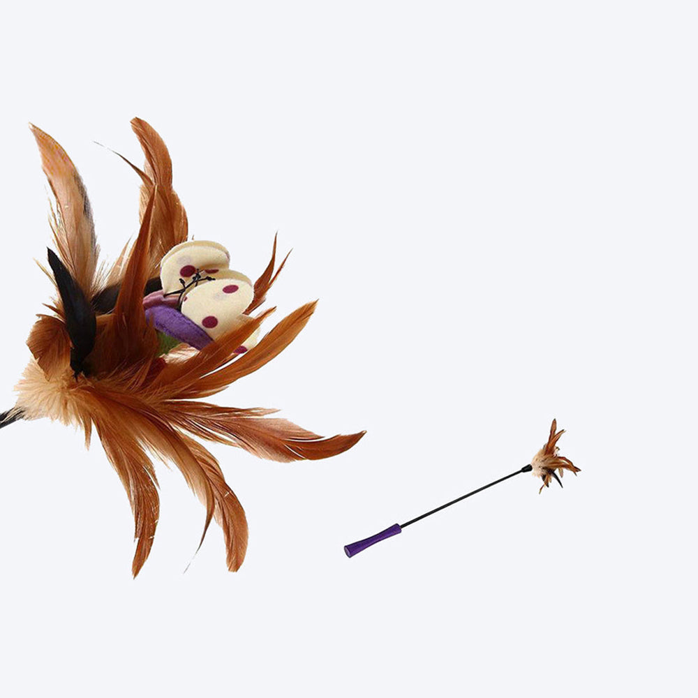GiGwi Feather Teaser Cat Toy - Catwand (with Natural Feathers and TPR Handle) - Heads Up For Tails