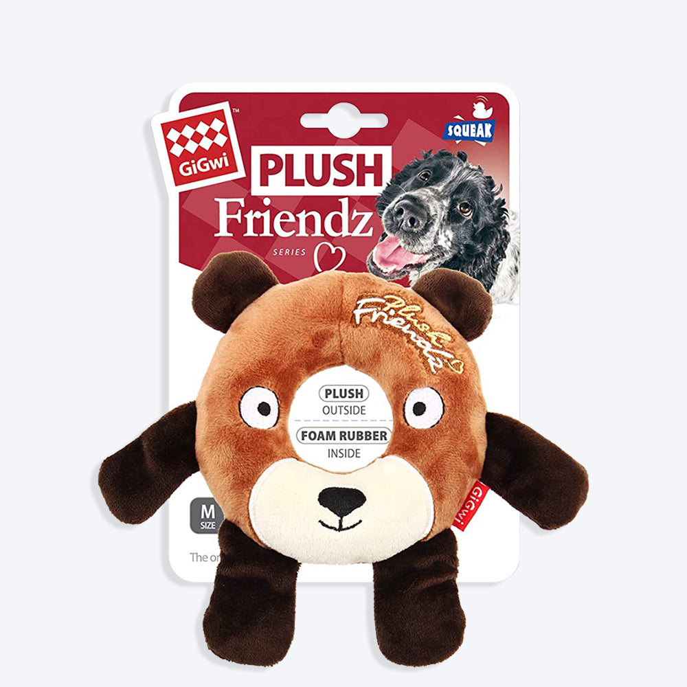 GiGwi Friendz Dog Plush Toy - Bear (with Foam Rubber Ring and Squeaker) - Heads Up For Tails