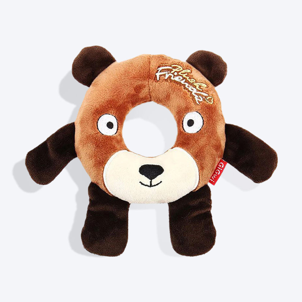 GiGwi Friendz Dog Plush Toy - Bear (with Foam Rubber Ring and Squeaker), With Squeaker