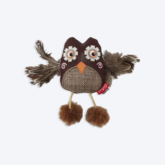 GiGwi Owl Catch And Scratch Ecoline With Silvervine Leaves And Leatherette Cat Toy - Heads Up For Tails