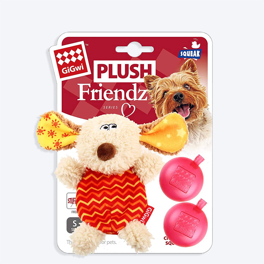 GiGwi Plush Friendz Dog Toy with Refillable Squeaker - Dog - Grey/Red - Heads Up For Tails