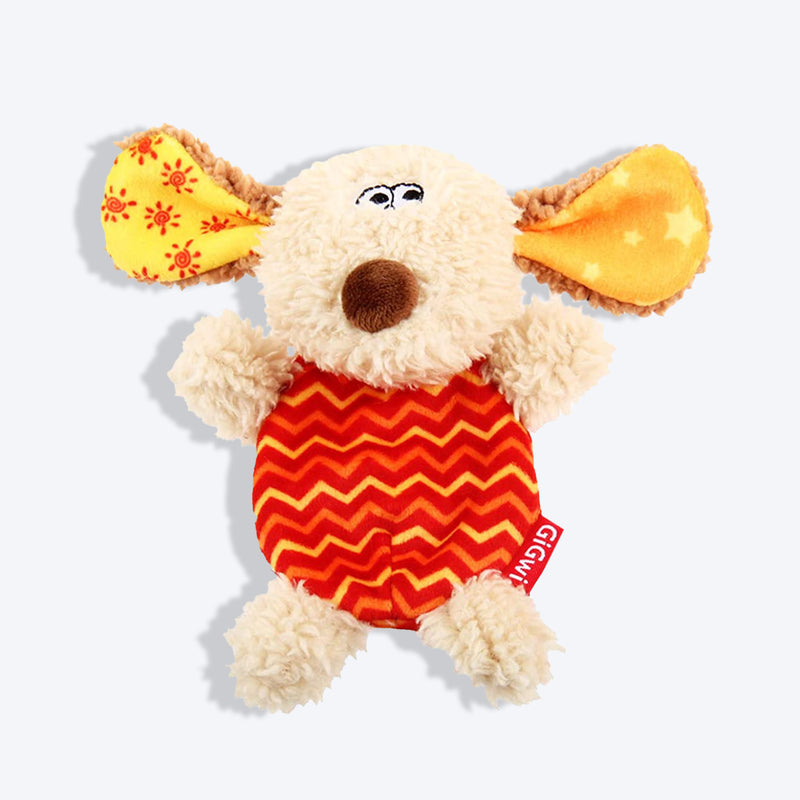 GiGwi Plush Friendz Dog Toy with Refillable Squeaker - Dog - Grey/Red - Heads Up For Tails
