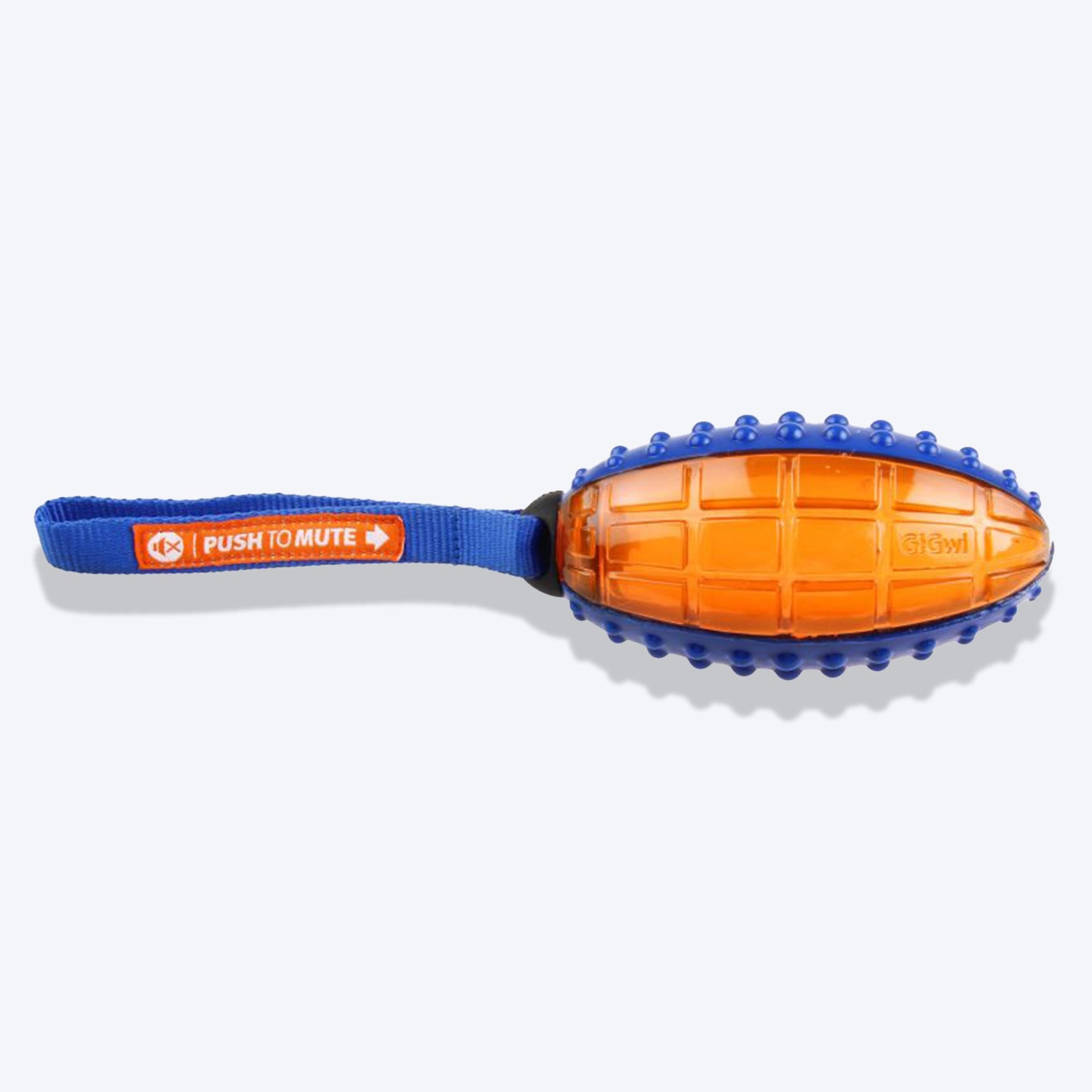 GiGwi Push To Mute Dog Chew Toy - Rugby Ball (Solid/Transparent) - Blue/Orange - Heads Up For Tails