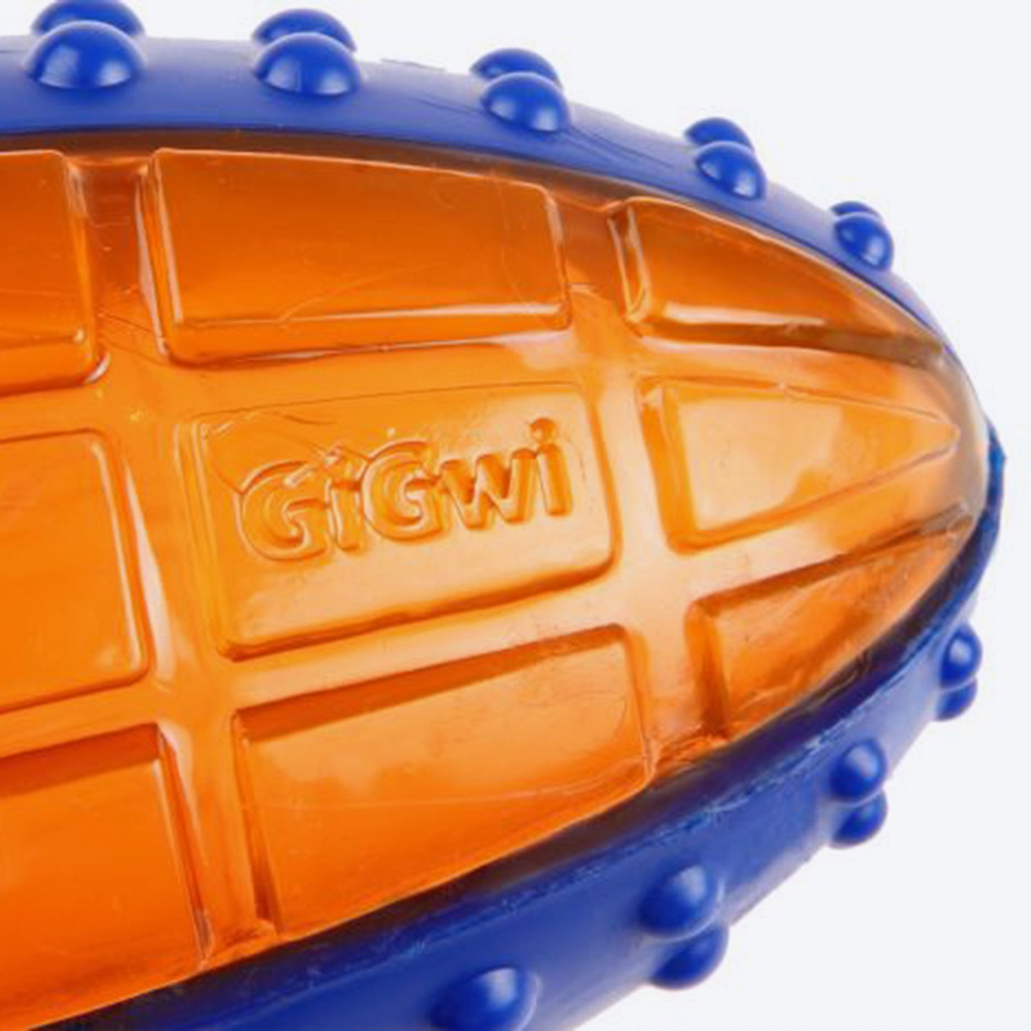 GiGwi Push To Mute Dog Chew Toy - Rugby Ball (Solid/Transparent) - Blue/Orange - Heads Up For Tails