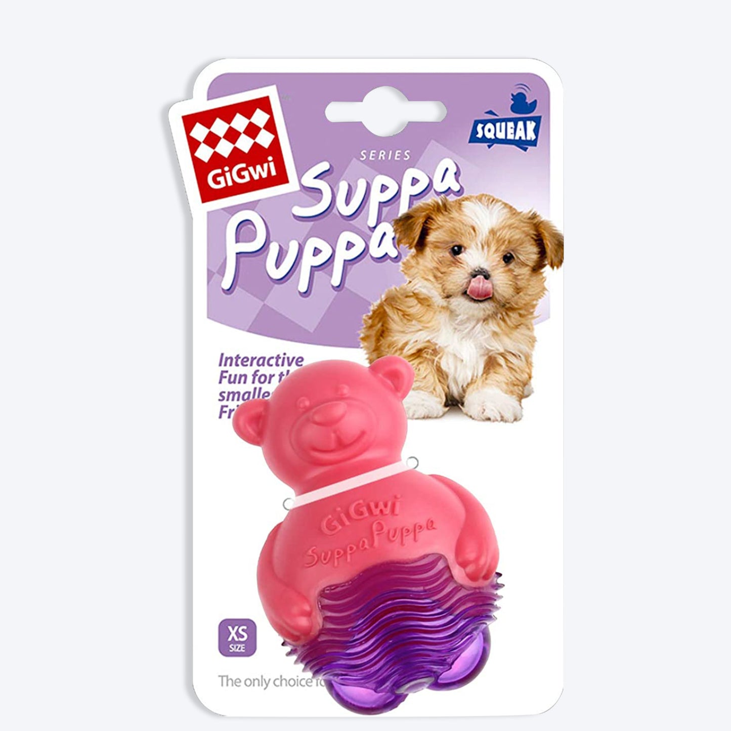GiGwi Suppa Puppa Dog Toy - Bear - Pink/Purple - Heads Up For Tails