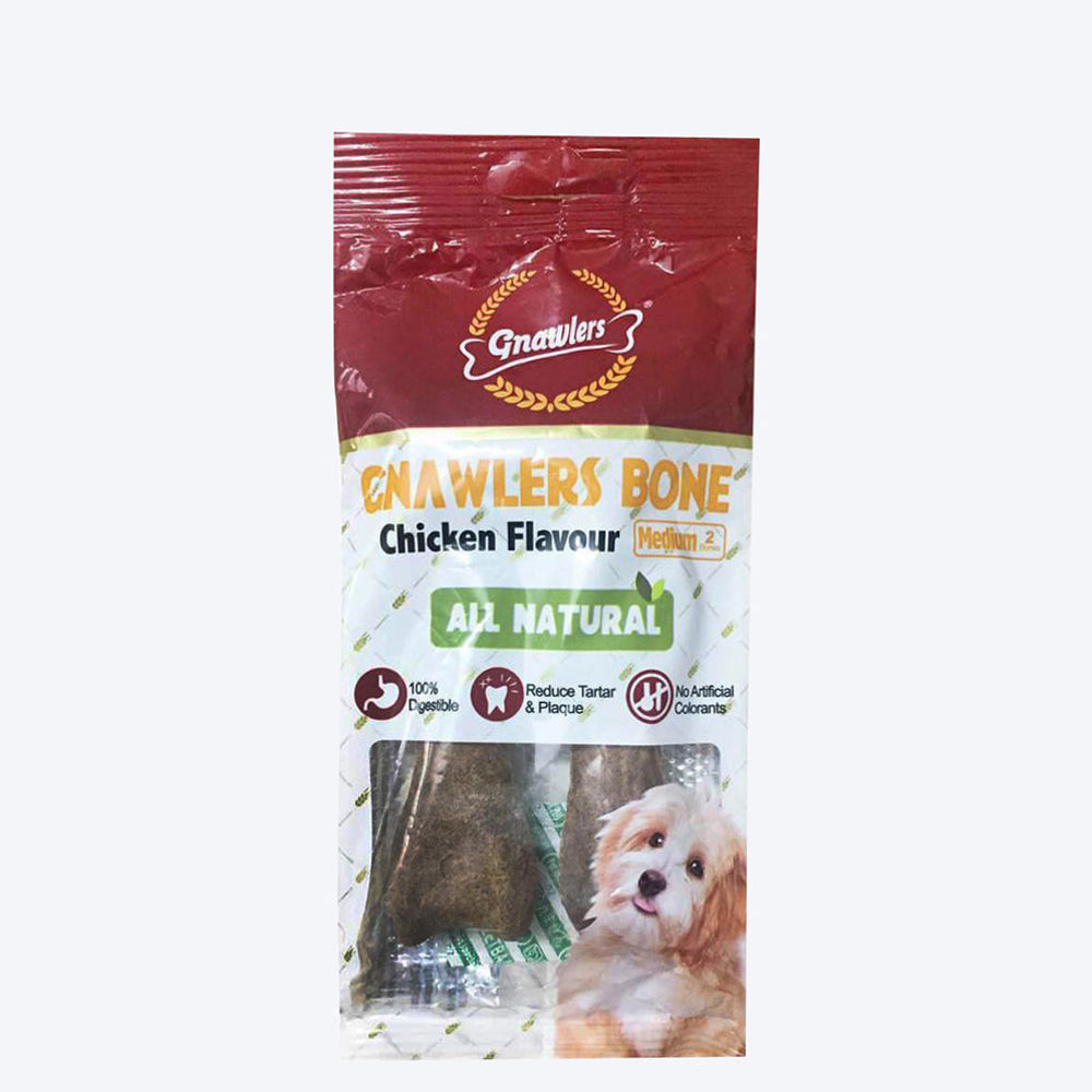 Gnawlers Bone Dog Treats - Chicken Flavour - Medium(2 Pieces) - 90 g - Heads Up For Tails