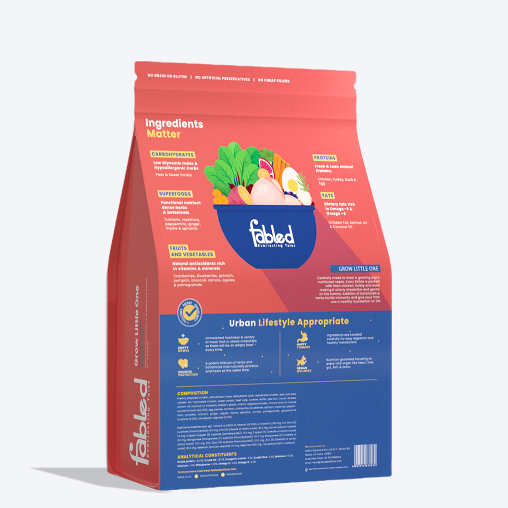 Fabled Grow Little One With Fresh Chicken, Turkey And Duck Dog Dry Food - Heads Up For Tails