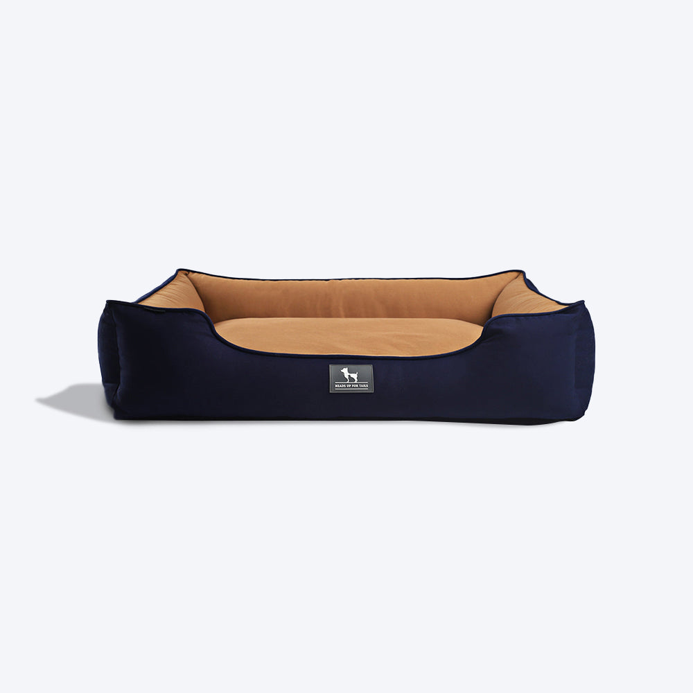 HUFT Classic Lounger Dog Bed - Navy & Brown - Heads Up For Tails