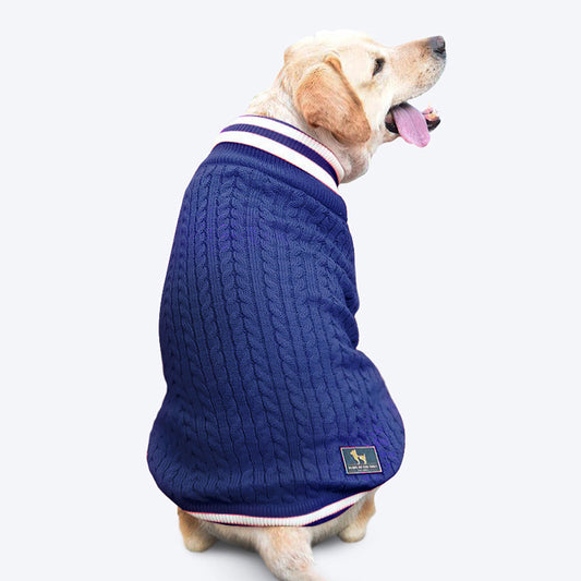 HUFT Striped Cable Knit Dog Sweater - Navy - Heads Up For Tails