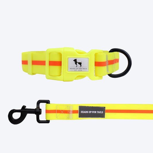 HUFT Waterproof Collar & Leash Set for Dogs - Yellow - Heads Up For Tails