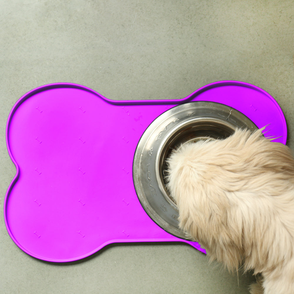 HUFT Anti Spill Food Mat for Pets - Bone - Purple - Heads Up For Tails
