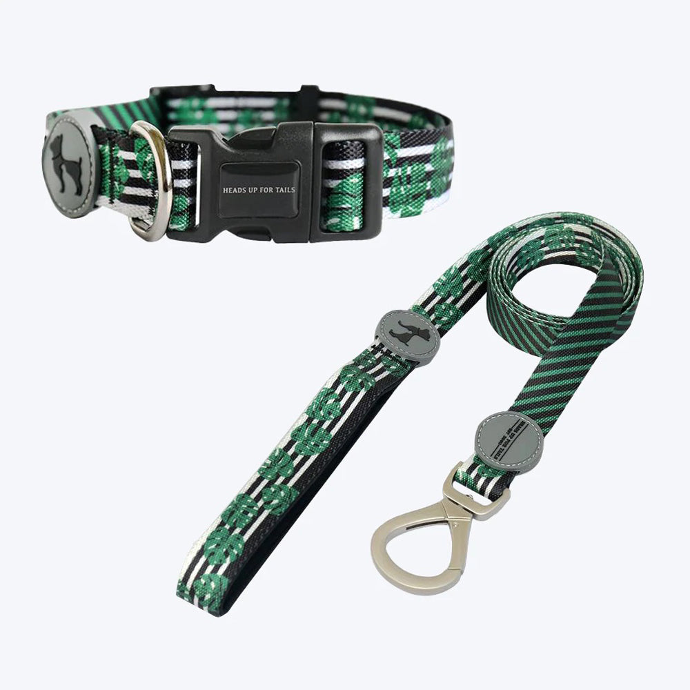 HUFT Be-Leaf in Good Collar and Leash Set for Dogs - Green - Heads Up For Tails