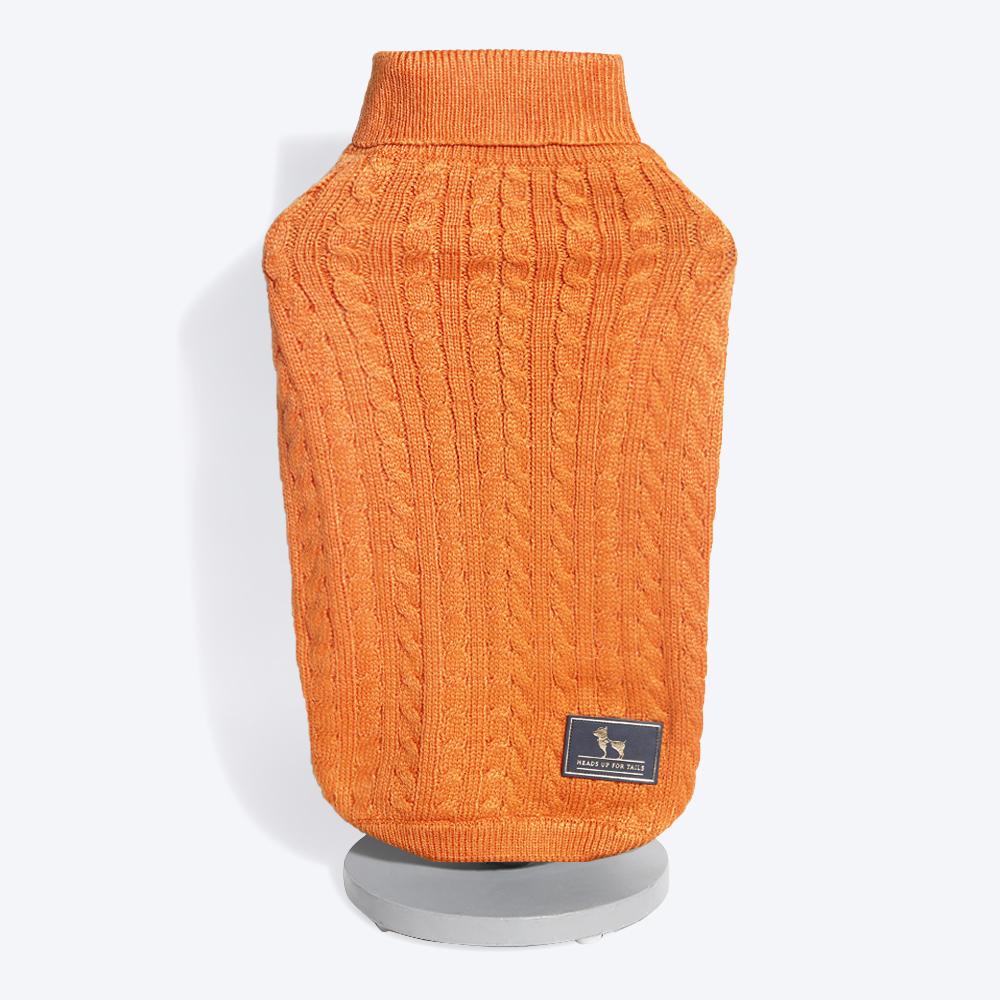 Orange Cable Knit Wool Dog Sweater - Chilly Dog