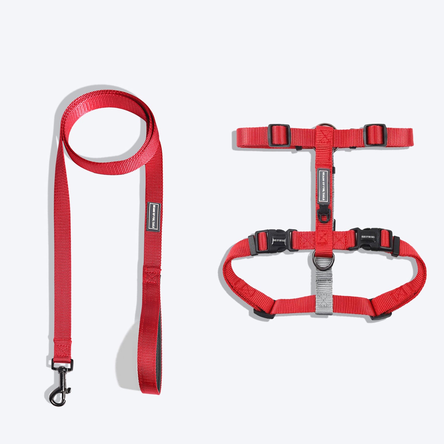 HUFT Essentials Nylon Dog H-Harness And Leash Set - Red - Heads Up For Tails