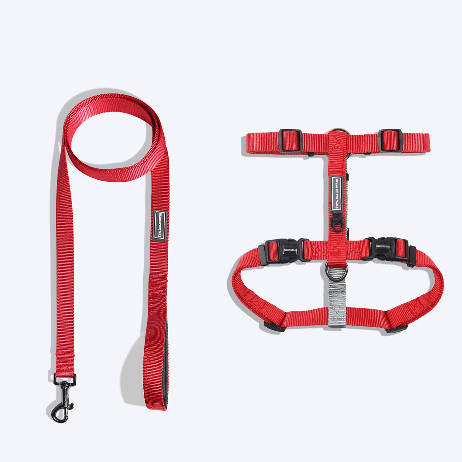 HUFT Essentials Nylon Dog H-Harness And Leash Set - Red - Heads Up For Tails