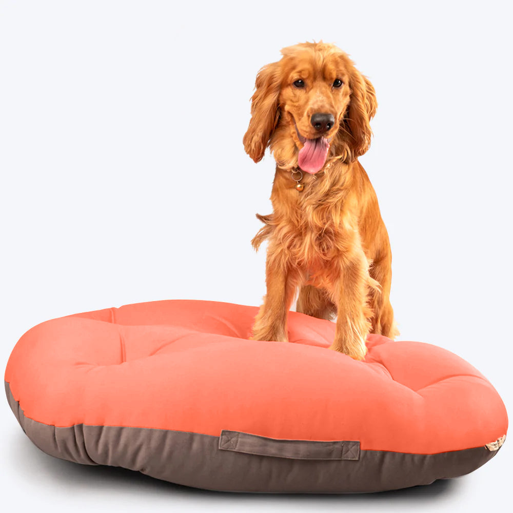 HUFT Essentials Snoozies Dog Bed - Coral and Grey - Heads Up For Tails