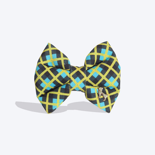HUFT Geometric Print Dog Bow Tie - Blue and Yellow - Heads Up For Tails