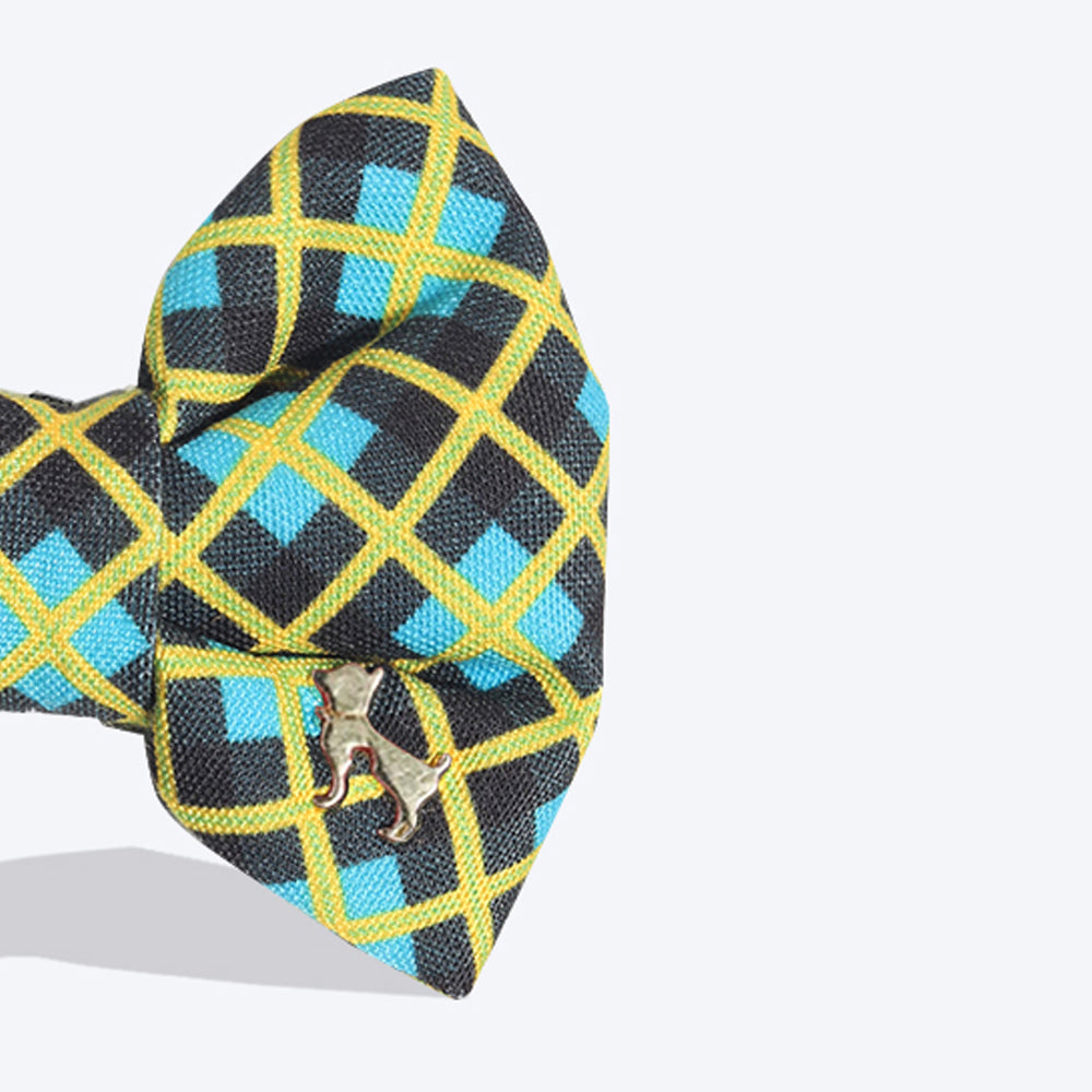 HUFT Geometric Print Dog Bow Tie - Blue and Yellow - Heads Up For Tails