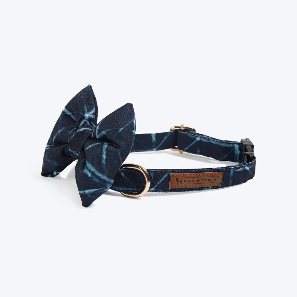 HUFT Indian Collective Fabric Collar For Dogs With Free Bow Tie - Indigo Dark Navy - Heads Up For Tails