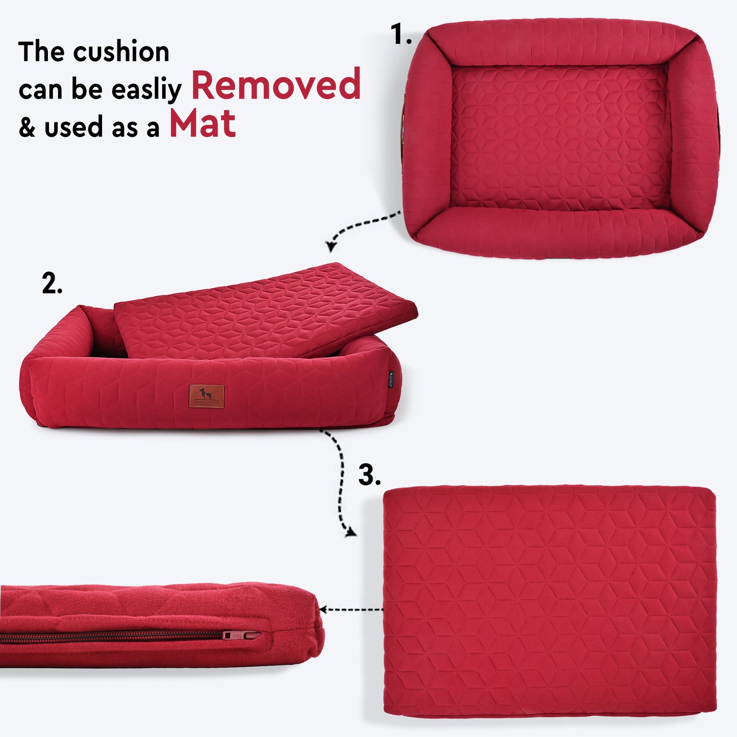 HUFT Majestic Maroon Quilted Dog Bed - Heads Up For Tails
