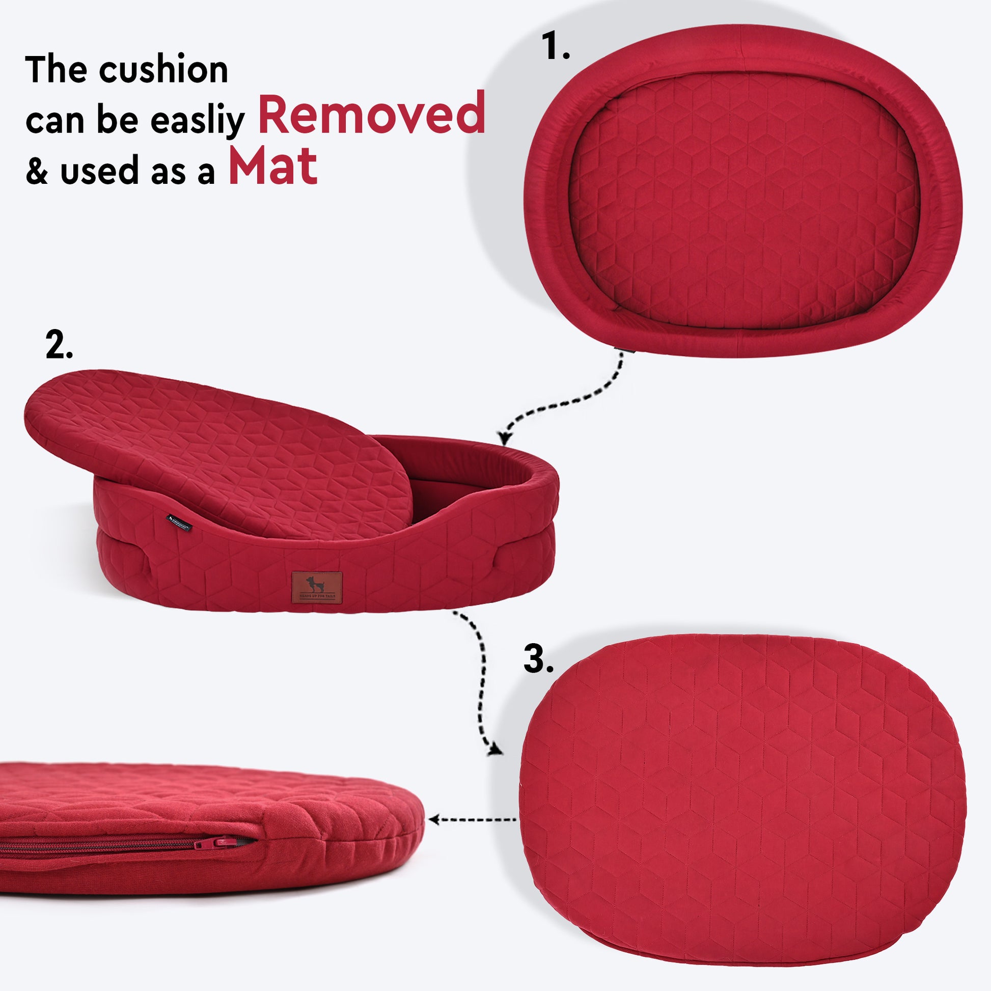 HUFT Majestic Maroon Quilted Oval Dog Bed - Heads Up For Tails